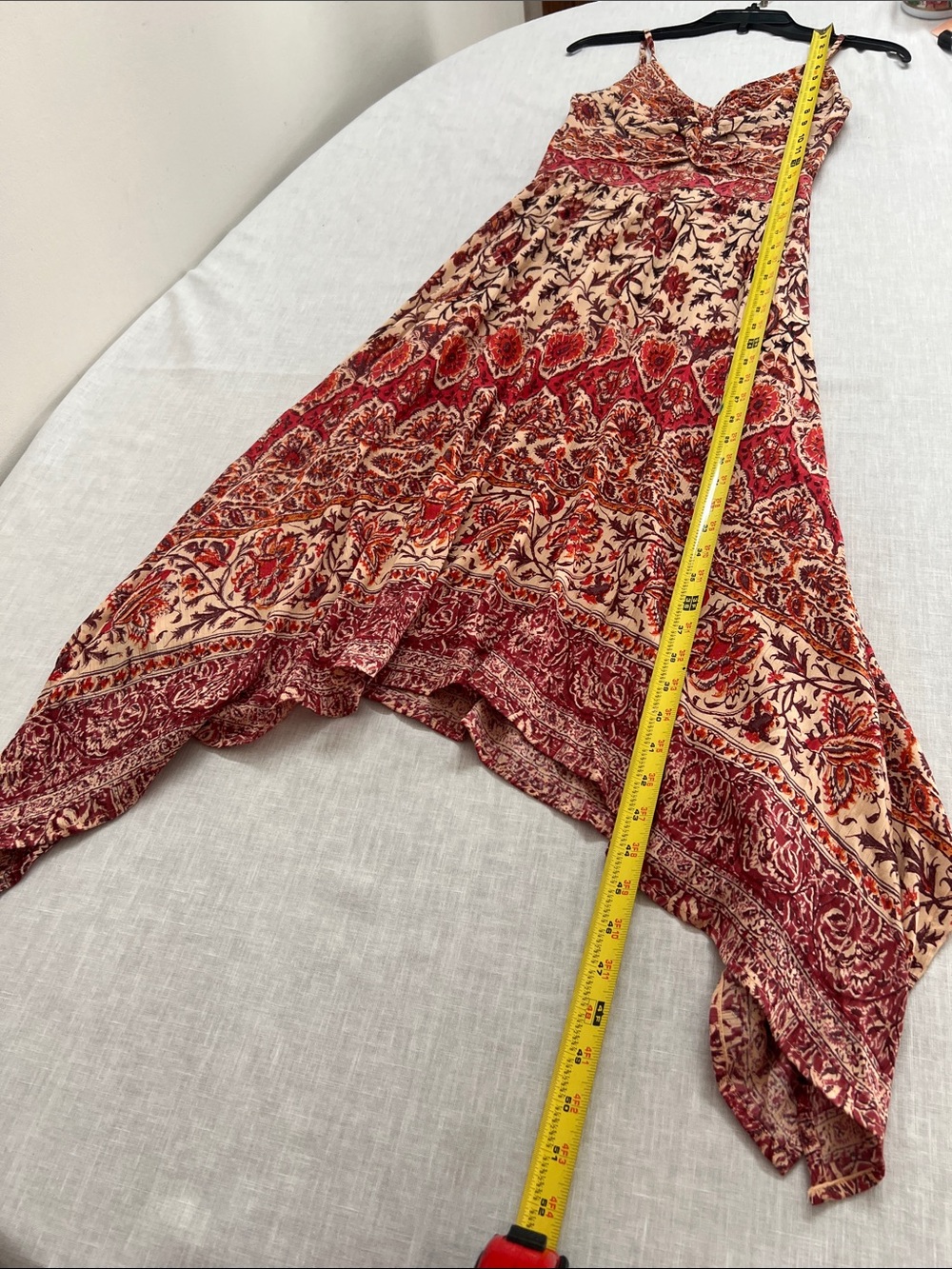 🌞 Angie Bohemian Peach & Burgundy Floral Print spagetti strin maxi dress women S - Picture 7 of 16